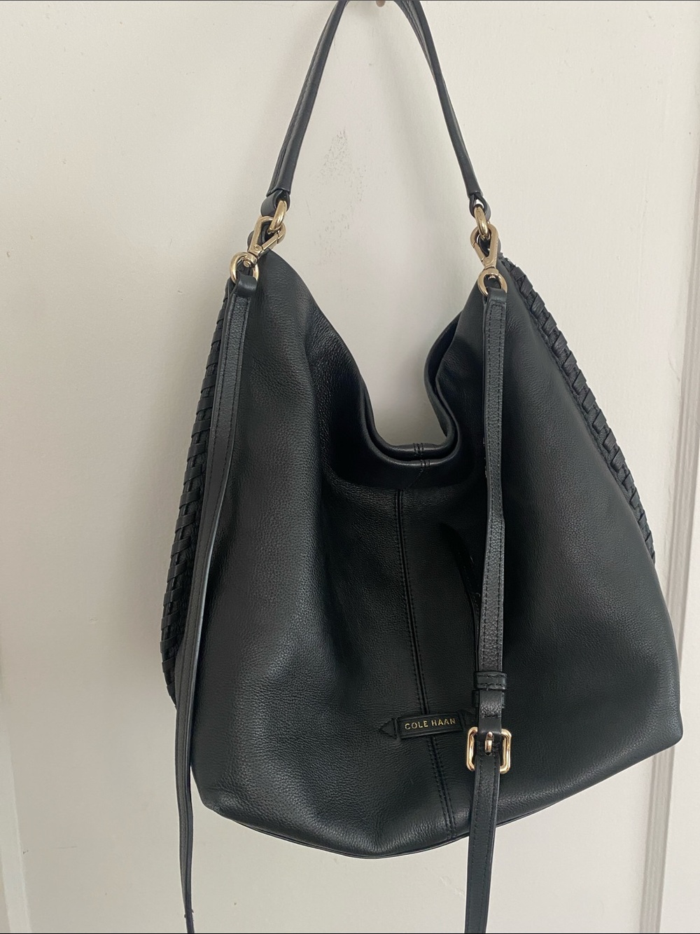 Cole Haan Black Pebbled Leather Shoulder Hobo